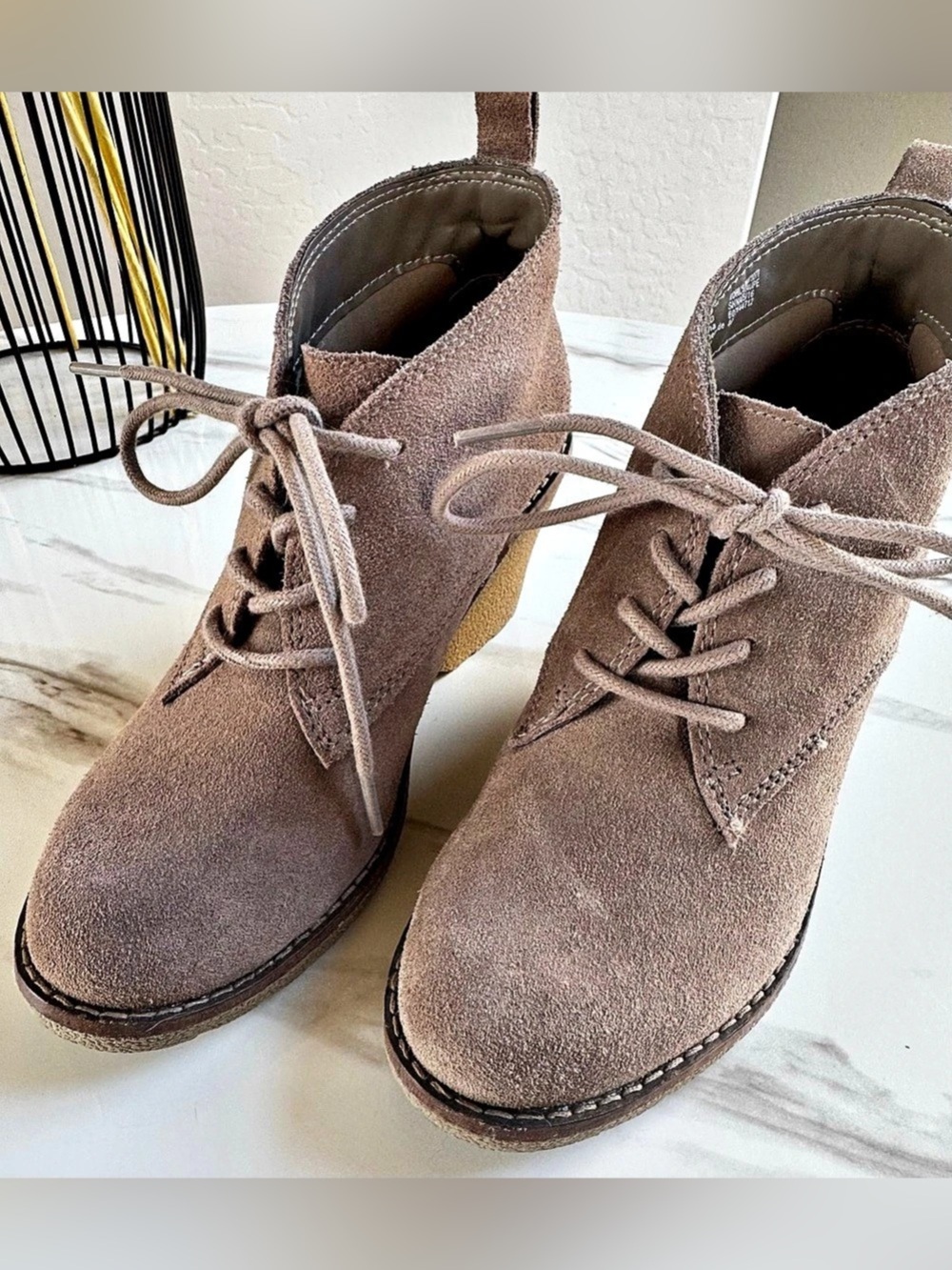 Sonoma Suede Wedge Booties in Taupe